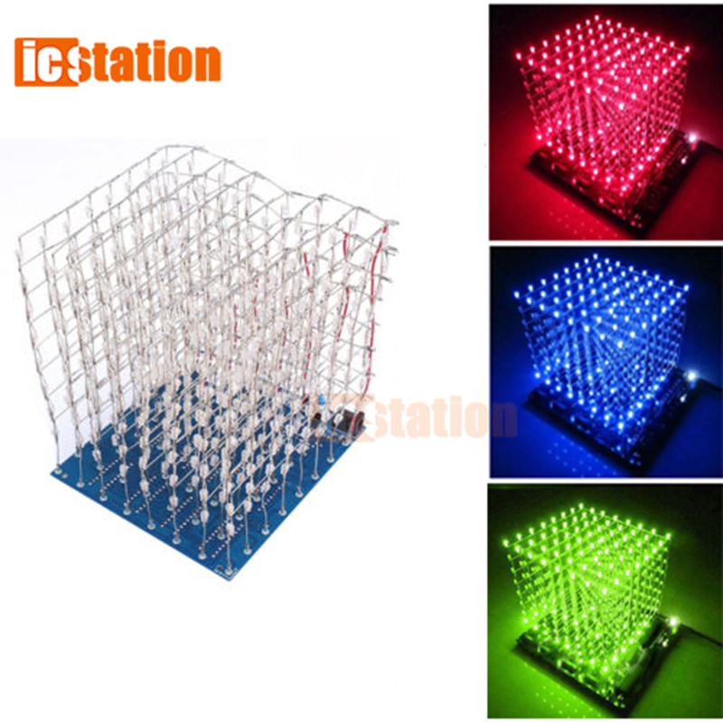 Diy In Electronics - 8x8x8 3D8 Blue/RED/GREEN/YELLOW LED Light Cube